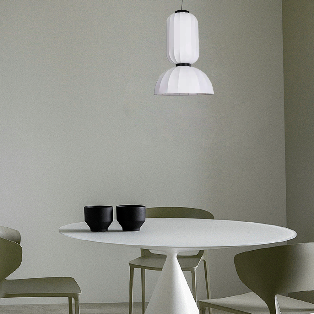 Modern Pendant Light — White Artificial Silk & Metal